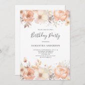 Elegant Peach Floral Geburtstag Einladung (Vorne/Hinten)