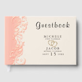 Elegant Peach Floral Swirl Gästebuch (Vorderseite)