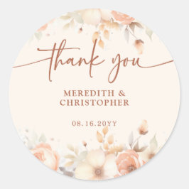 Elegant Peach Floral Vielen Dank Gastgeschenk Hoch Runder Aufkleber