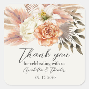 Elegant Peach Floral Wedding Dankeschön Sticker