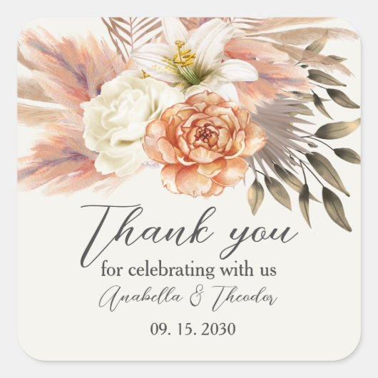 Elegant Peach Floral Wedding Dankeschön Sticker (Vorderseite)