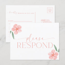Elegant Peach Floral Wedding RSVP Postkarte