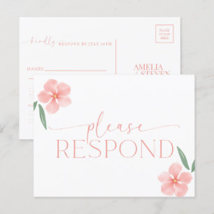Elegant Peach Floral Wedding RSVP Postkarte
