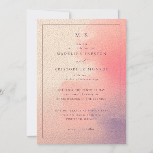 Elegant Peach Gradient Wedding Invitation Einladung (Vorderseite)