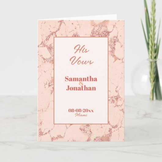 Elegant Peach Marble Hochzeit seiner Vows Card Dankeskarte (Vorderseite)