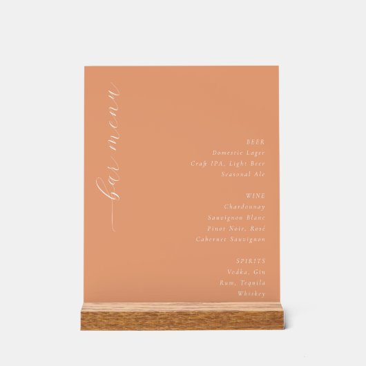 Elegant Peach Minimalist Beverage Acrylschild (Vorderseite)