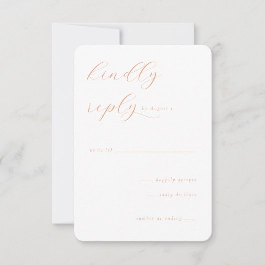 Elegant Peach Minimalist Calligraphy RSVP Karte (Vorderseite)