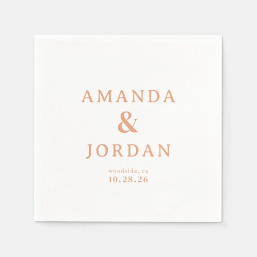 Elegant Peach Minimalist Names Serviette (Vorderseite)