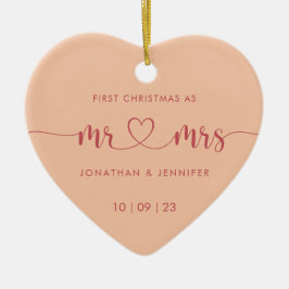 Elegant Peach Newlyweds Wedding Foto Keramik Ornament