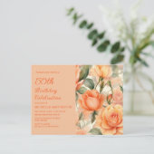 Elegant Peach Orange Rose 50. Geburtstag Einladungspostkarte (Stehend Vorderseite)