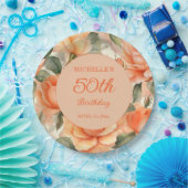 Elegant Peach Orange Rose 50. Geburtstag Pappteller (Party)