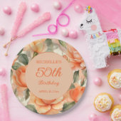 Elegant Peach Orange Rose 50. Geburtstag Pappteller (Party)
