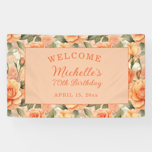 Elegant Peach Orange Rose 70. Geburtstag Banner (Horizontal)