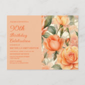 Elegant Peach Orange Rose 90. Geburtstag Einladungspostkarte (Vorderseite)