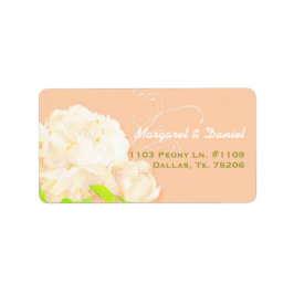 Elegant Peach Peony Floral Wedding Address Adressaufkleber