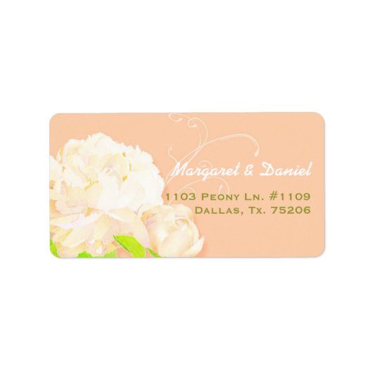 Elegant Peach Peony Floral Wedding Address Adressaufkleber (Vorne)