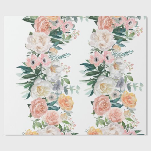 Elegant Peach Peony Garden Blumengrün Geschenkpapier (Flach)