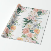 Elegant Peach Peony Garden Blumengrün Geschenkpapier (Ungerollt)