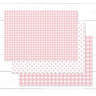 Elegant Peach Pink Gingham Karo Polka Dots Geschenkpapier Set