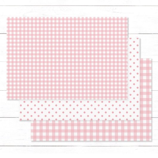 Elegant Peach Pink Gingham Karo Polka Dots Geschenkpapier Set