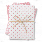 Elegant Peach Pink Polka Dots Gingham Pattern Mix Geschenkpapier Set