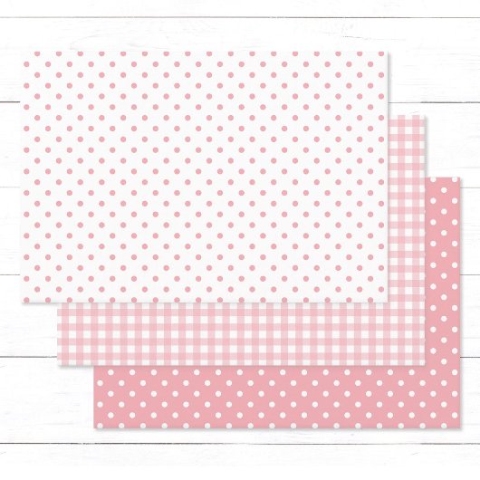 Elegant Peach Pink Polka Dots Gingham Pattern Mix Geschenkpapier Set