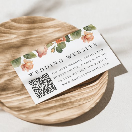 Elegant Peach Rose Wedding Website QR Code Begleitkarte