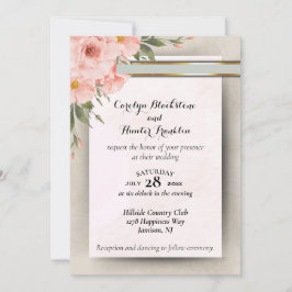 Elegant Peach & Sage Grüne Hochzeit Einladung