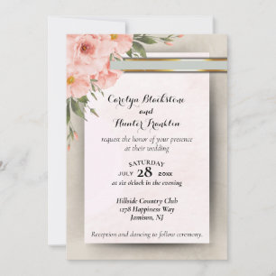 Elegant Peach & Sage Grüne Hochzeit Einladung