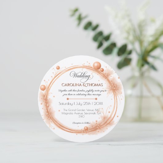 Elegant Peach Sparkle Wedding Script Calligraphy Einladung (Stehend Vorderseite)