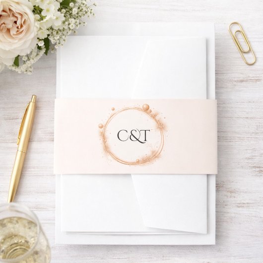 Elegant Peach Sparkle Wedding Script Calligraphy Einladungsbanderole