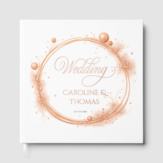 Elegant Peach Sparkle Wedding Script Calligraphy Gästebuch (Vorderseite)