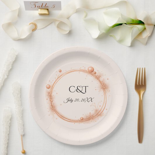 Elegant Peach Sparkle Wedding Script Calligraphy Pappteller (Hochzeit)