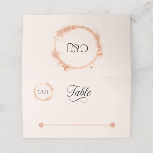 Elegant Peach Sparkle Wedding Script Calligraphy Platzkarte (Außenseite Aufgefaltet)