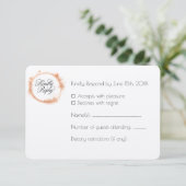 Elegant Peach Sparkle Wedding Script Calligraphy RSVP Karte (Stehend Vorderseite)