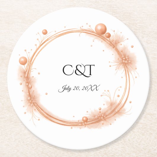 Elegant Peach Sparkle Wedding Script Calligraphy Runder Pappuntersetzer (Vorderseite)
