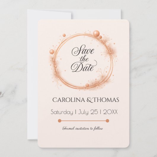 Elegant Peach Sparkle Wedding Script Calligraphy Save The Date (Vorderseite)