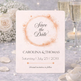 Elegant Peach Sparkle Wedding Script Calligraphy Save The Date