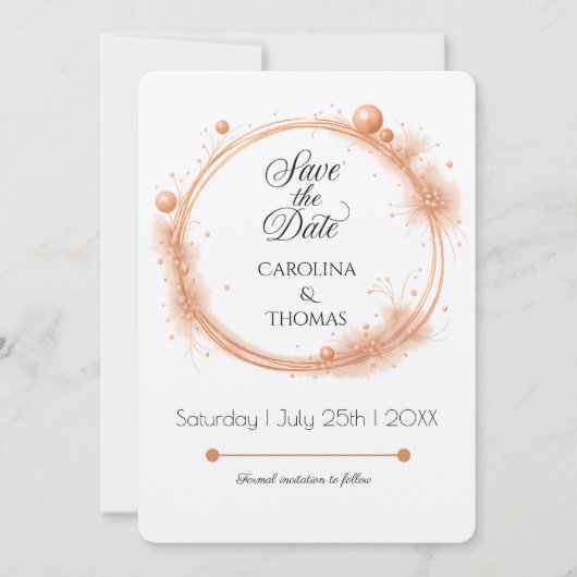 Elegant Peach Sparkle Wedding Script Calligraphy Save The Date (Vorderseite)