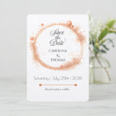 Elegant Peach Sparkle Wedding Script Calligraphy Save The Date (Stehend Vorderseite)