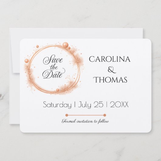 Elegant Peach Sparkle Wedding Script Calligraphy Save The Date (Vorderseite)