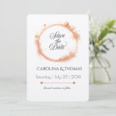 Elegant Peach Sparkle Wedding Script Calligraphy Save The Date (Stehend Vorderseite)