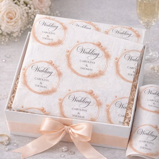Elegant Peach Sparkle Wedding Script Calligraphy Seidenpapier