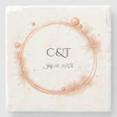 Elegant Peach Sparkle Wedding Script Calligraphy Steinuntersetzer (Vorderseite)
