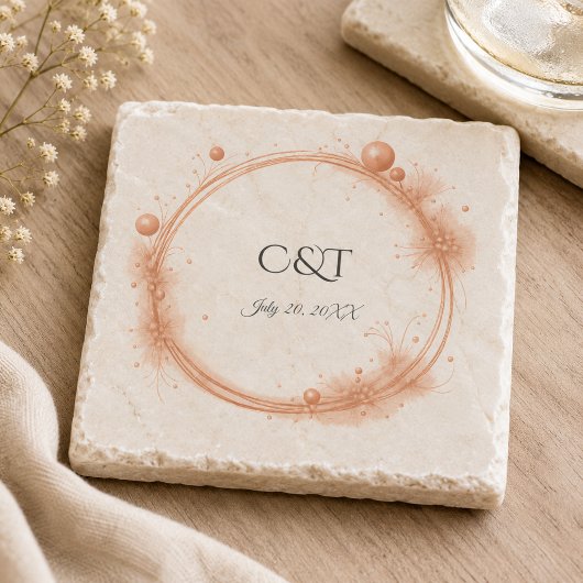 Elegant Peach Sparkle Wedding Script Calligraphy Steinuntersetzer