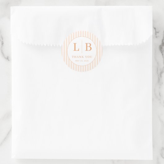 Elegant Peach Stripes and Initials Runder Aufkleber (Tasche)