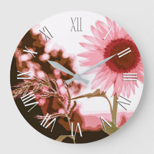 Elegant Peach Sunflower Artwork   Wall Clock Große Wanduhr