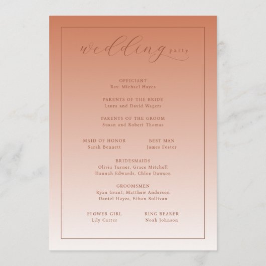 Elegant Peach Wedding Ceremony Program Programm (Rückseite)