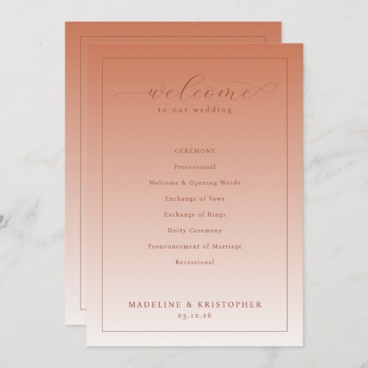 Elegant Peach Wedding Ceremony Program Programm (Vorne/Hinten)