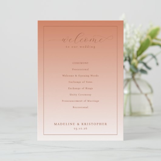 Elegant Peach Wedding Ceremony Program Programm (Stehend Vorderseite)